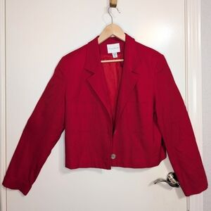 Red Linen Blend Cropped Blazer Jacket | Size 12 | Field Manor